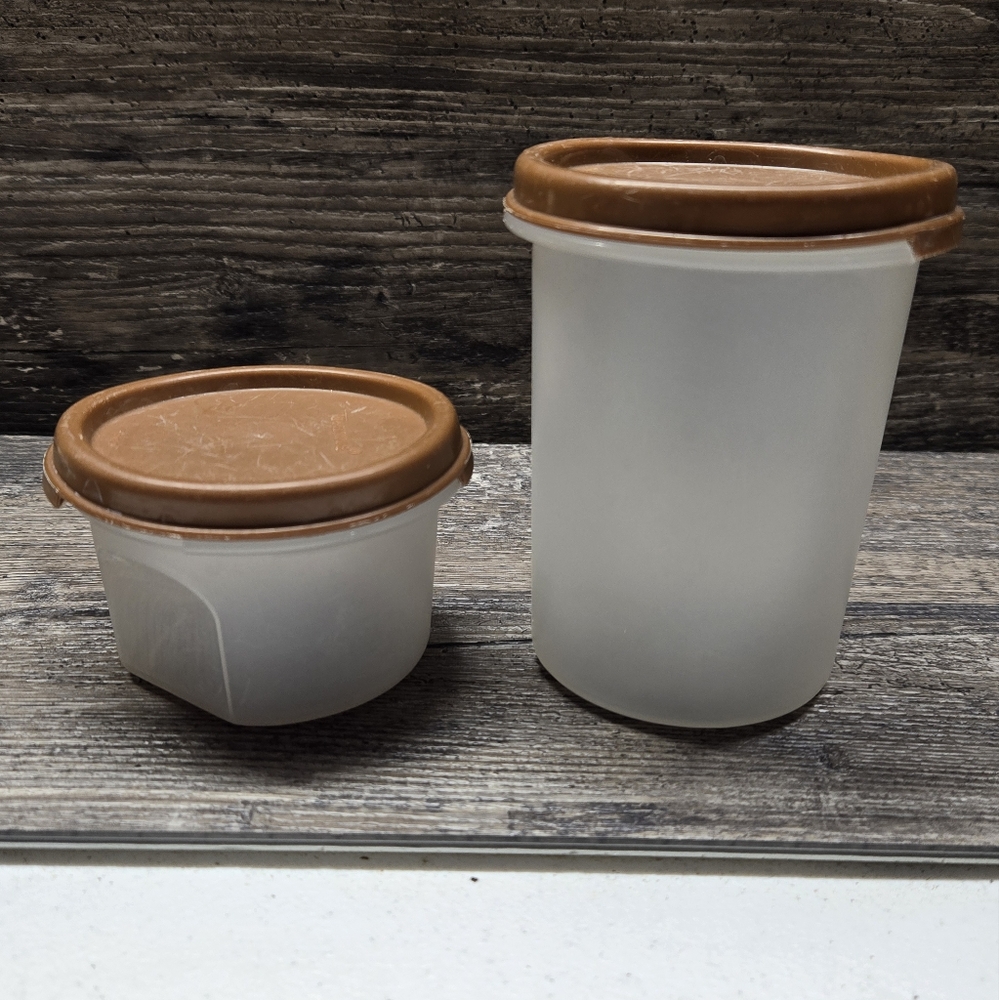 Vintage Tupperware Modular Mates Round 1605 1606  With Lids Brown‎ Lot 2